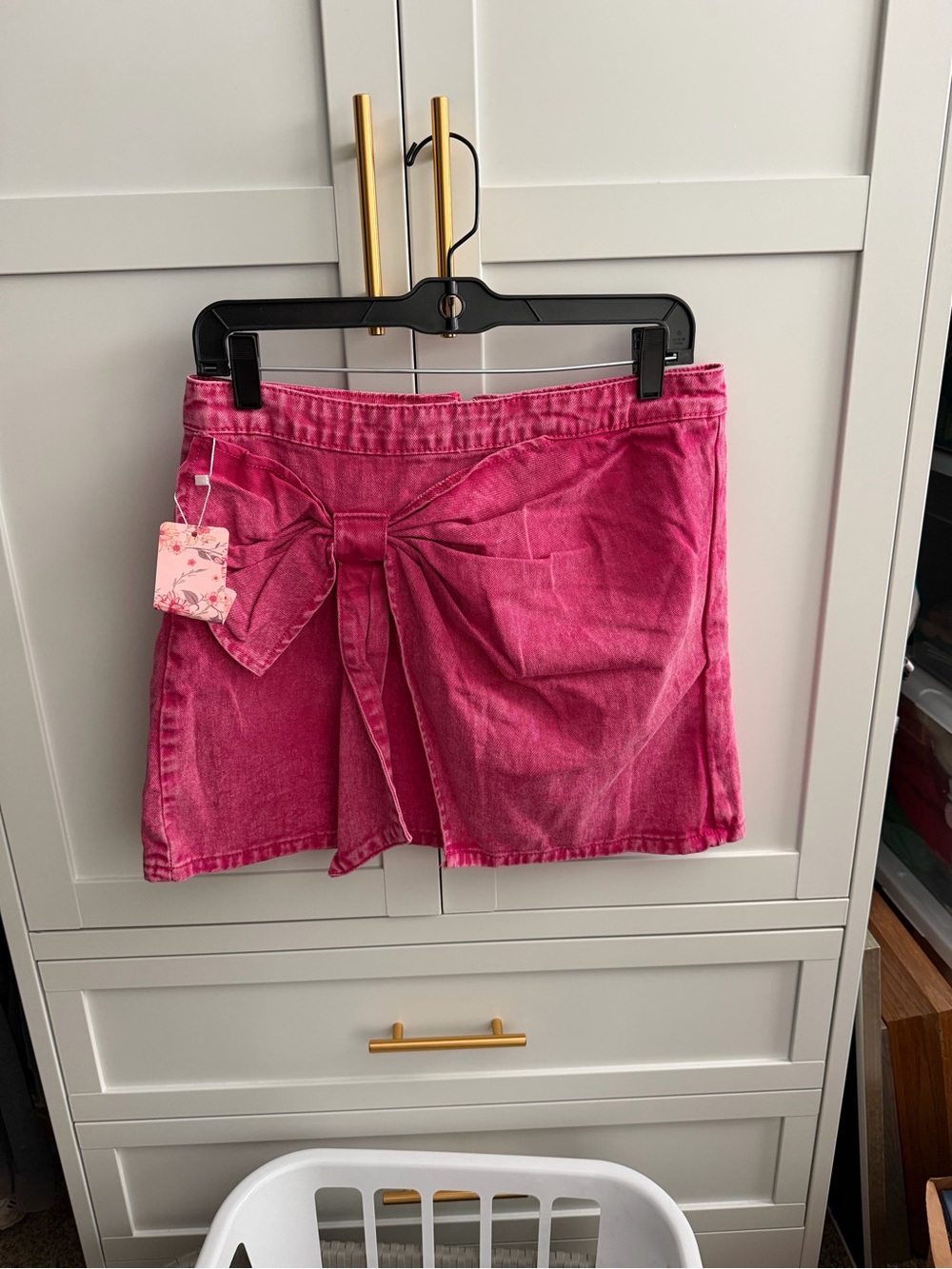 Pink Denim Mini Skirt with Front Tie